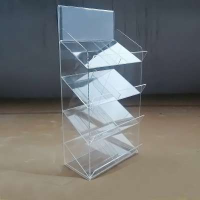 Clear store shop 4 shelves pmma plexiglass acrylic magazine newspaper documents display stand rack acrylic book floor display