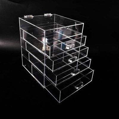 Factory custom clear pmma plexiglass acrylic 4 drawer cosmetic makeup organizer storage box acrylic cosmetic drawer organizer