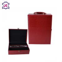 Deluxe leather double wine bottle box with wine accessories set