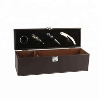 Faux leather single wine bottle box with wine accessories set