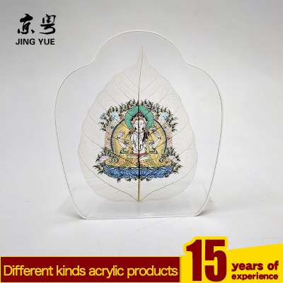 Factory custom clear pmma resin plexiglass leaf block paperweight leaf shape acrylic buddha paperweight bodhisattvas block