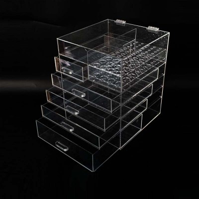 Factory custom desk clear pmma plexiglass acrylic 4 5 6 drawer brush storage box makeup organizer cosmetic acrylic organizer