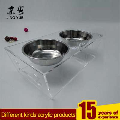 Factory custom pmma plexiglass pet cat dog feeder bowl stand acrylic clear dog food bowl