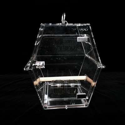 Factory custom clear antique decorative pet parrot carrier box pmma plexiglass acrylic bird cages pet cage acrylic bird carrier