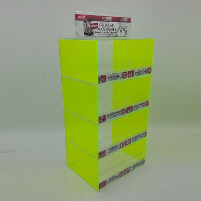 Custom store counter 5 tiers green pmma plexiglass phone charger display box bin acrylic display stand for mobile accessories