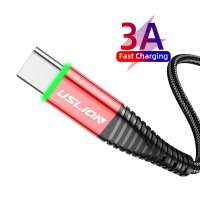 1M 2M USLION USB Type C Charging Data Cable Current 3A Quick Charge USB Nylon Braided Cable with green led indicator